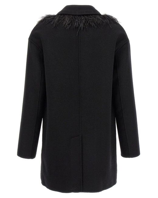 Twin Set Black Feather Embellished Double-breasted Coat