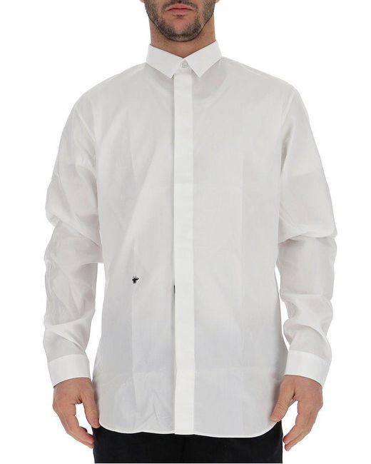 Dior White Bee Embroidered Long-sleeved Shirt for men