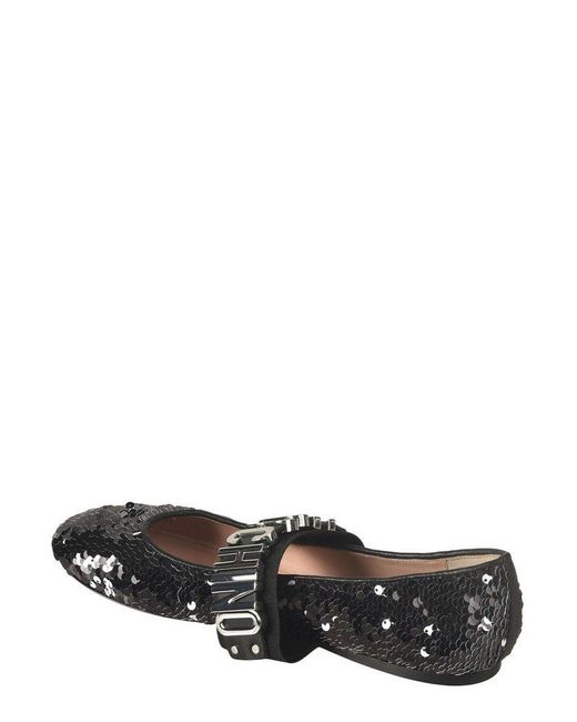 Moschino Black Logo Lettering Sequinned Ballerina Shoes