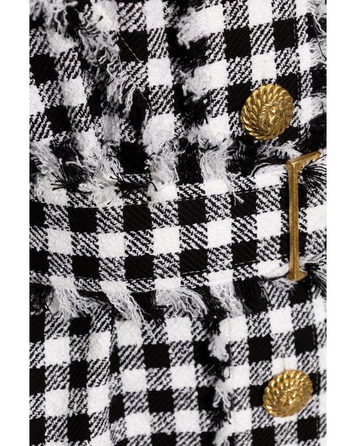 Balmain White Frayed Detail Tweed Jacket
