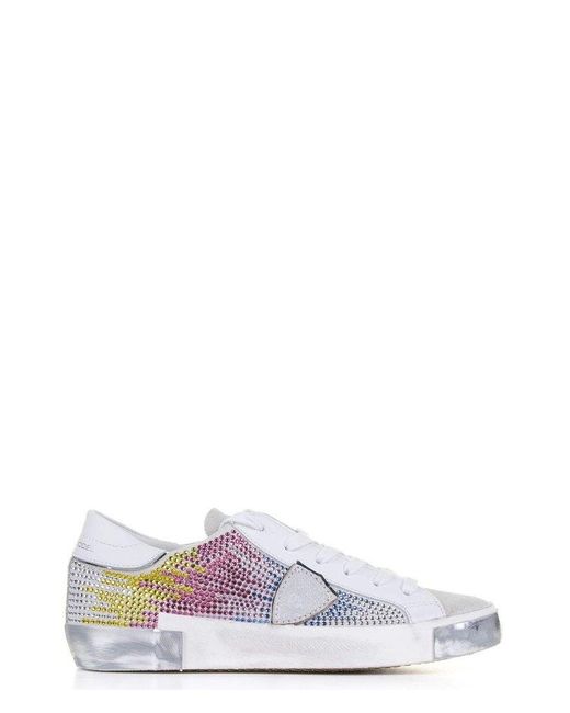 Philippe Model White Prsx Embellished Lace-up Sneakers