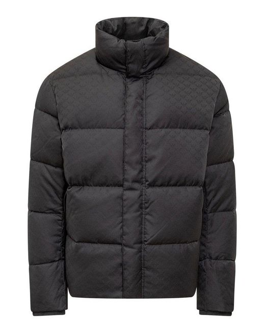 Emporio Armani Black Monogram Printed High-Neck Down Jacket for men