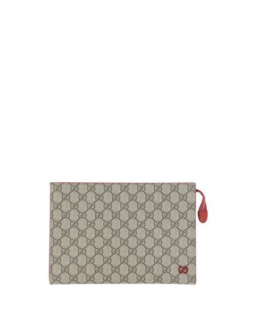 Gucci Gray GG Detailed Zipped Clutch Bag for men