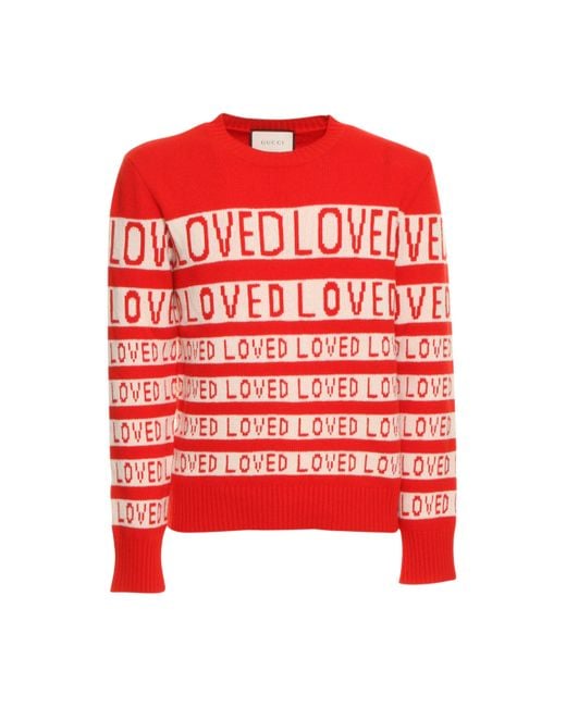 Gucci Red & White 'loved' Sweater for Men | Lyst Canada