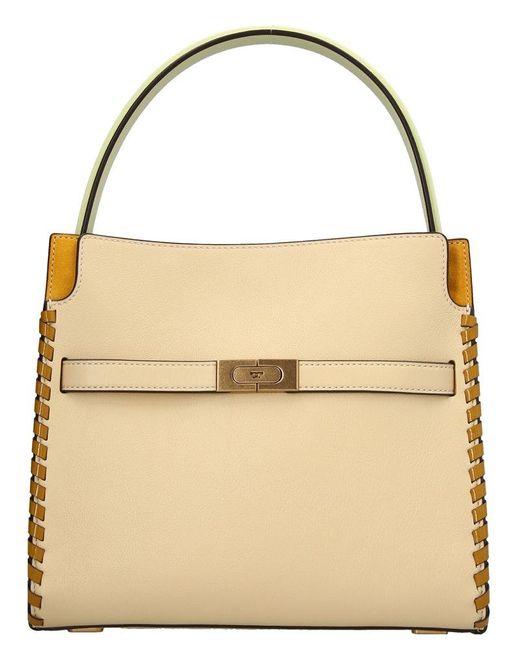 Tory Burch Lee Radziwill Whipstitch Petite Double Bag in Natural