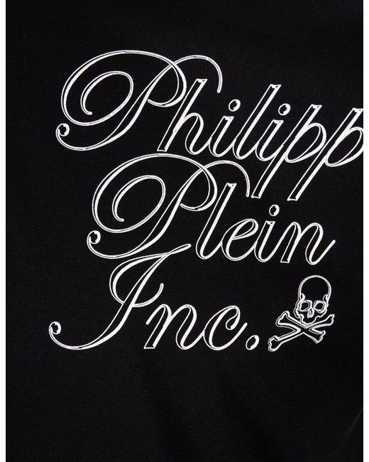 Philipp Plein Black T-Shirt With Tm Print On Front And Back for men