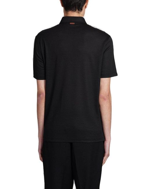 Zegna Black Straight Hem Polo Shirt for men