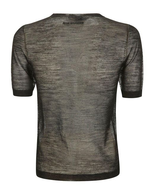 Acne Gray Semi-sheer Crewneck Knitted T-shirt