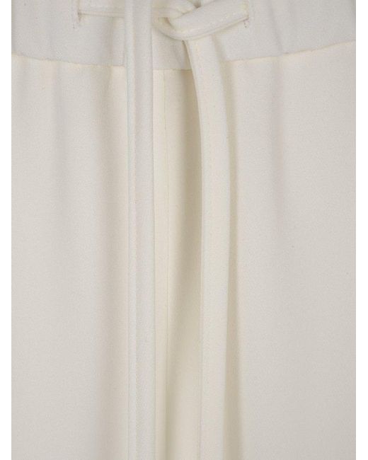 Valentino White Cady Couture Drawstring Wide-leg Pants
