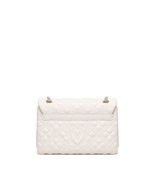 Moschino White Quilted Bag With Logo Plaque