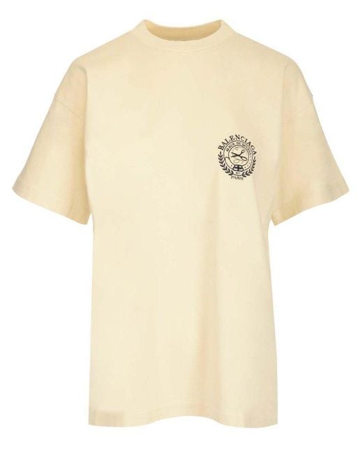 Balenciaga Scissors Crest Crewneck T-shirt in Natural | Lyst