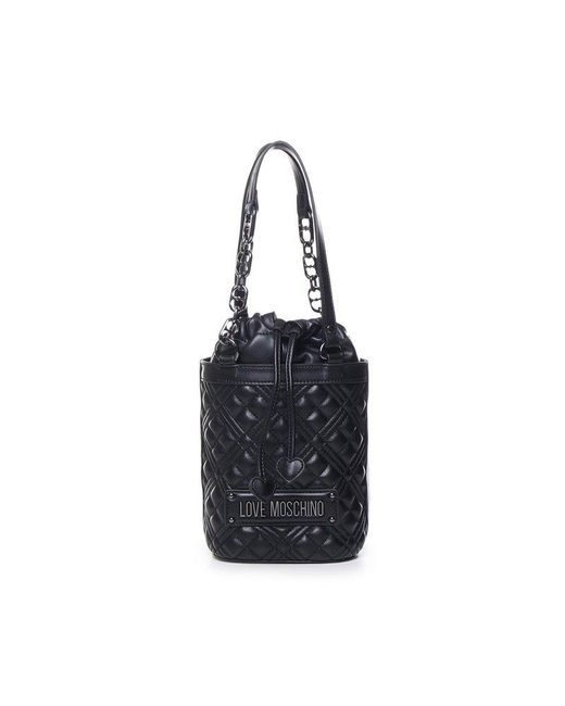 Love Moschino Blue Logo-lettering Chain-linked Quilted Bucket Bag