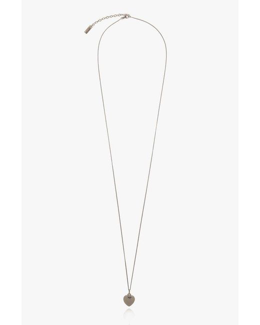 Saint Laurent White Heart-charm Chain Cuved Necklace for men