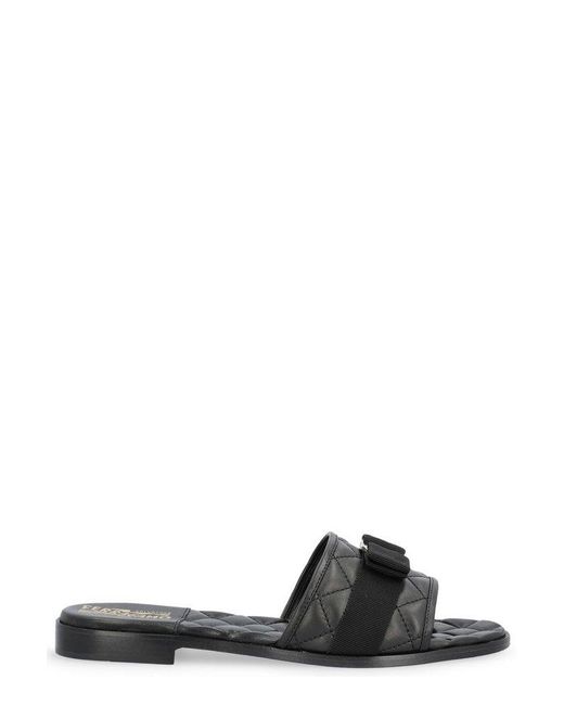 Ferragamo Black Logo-Engraved Slip-On Sandals