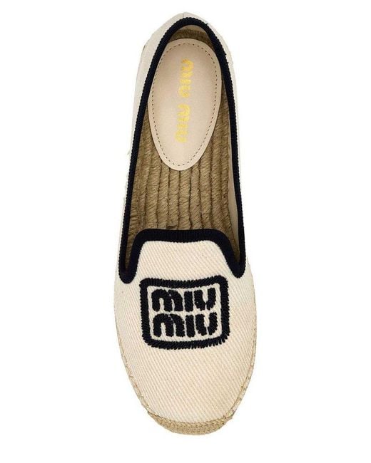 Miu Miu White Logo-embroidered Slip-on Espadrilles