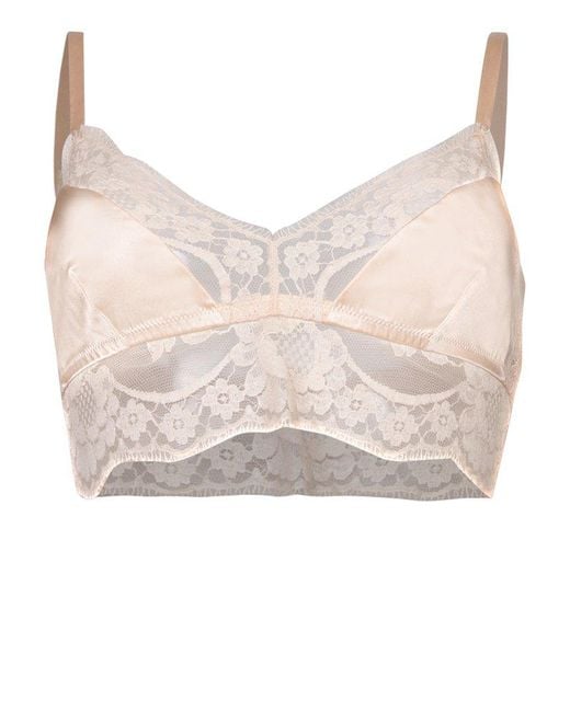 Dolce & Gabbana Natural Lace Detailed Twill Bralette