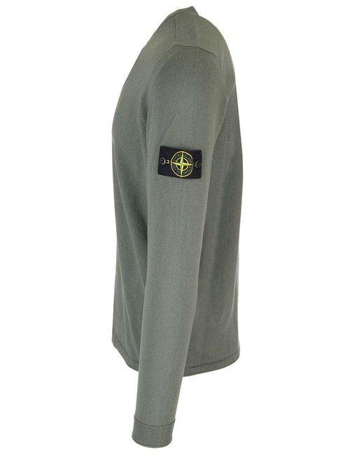 Stone Island Green Compass Patch Crewneck Knitted Jumper for men