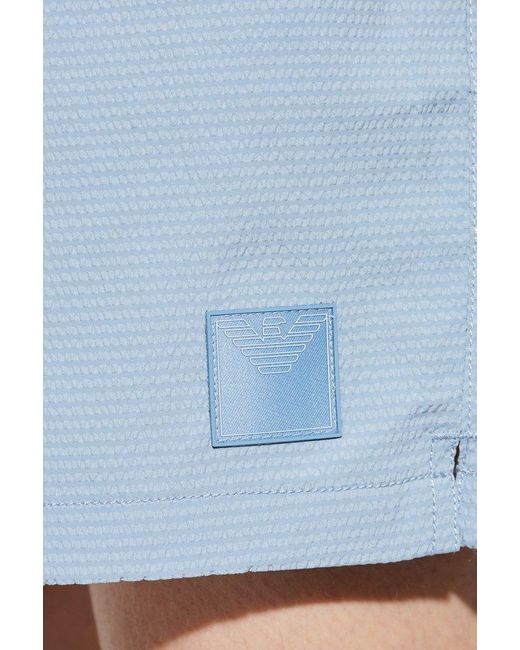 Emporio Armani Blue Logo Patch Drawstring Swim Shorts for men