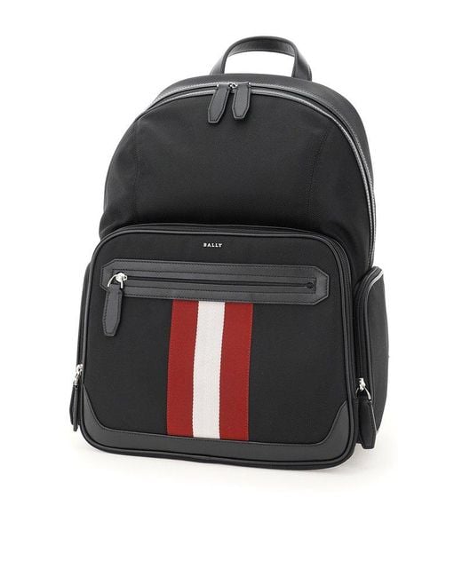 Bally Leather Logo Stripe-embellished Backpack in Black for Men | Lyst