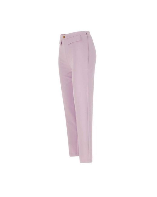 Elisabetta Franchi Pink Logo Plaque Crêpe Slim Fit Trousers
