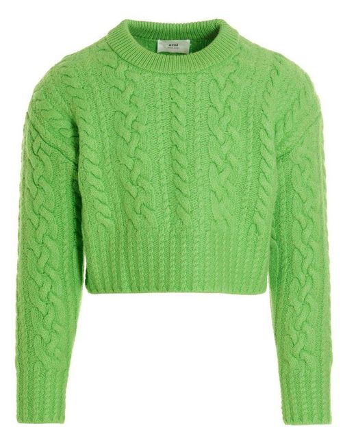 AMI Wool Cable-knit Cropped Jumper in Green | Lyst Canada