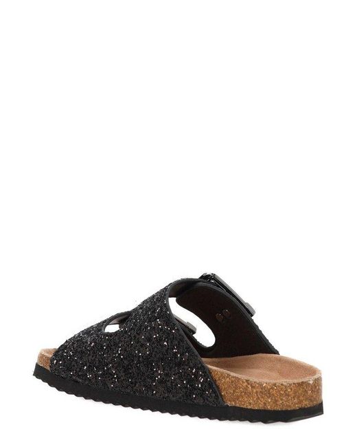 Colors Of California Black Buckle Slide Sandals