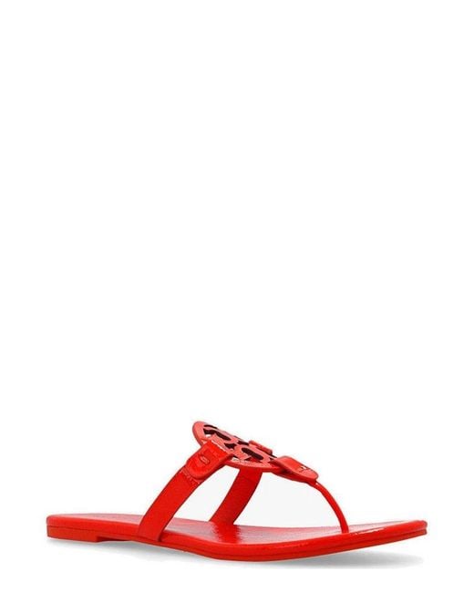 Tory Burch Red Miller Logo Patch Thong Sandals