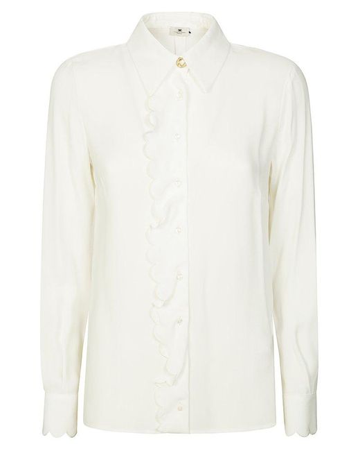 Elisabetta Franchi White Embroidered Scallop Shirt