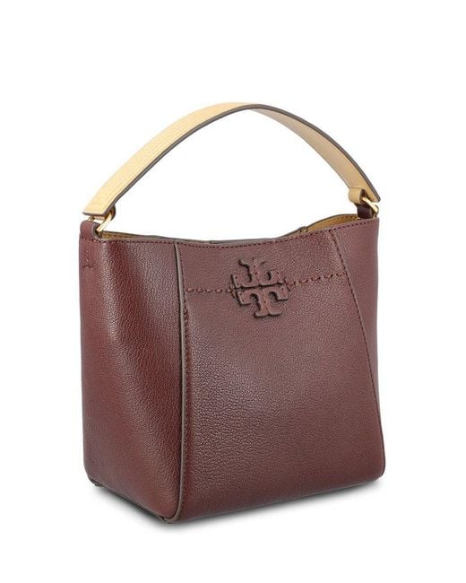 Tory Burch Brown Small Mcgraw Textured Bucket Bag