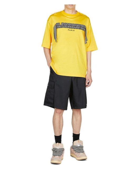 Lanvin Yellow Logo Embroidered Crewneck T-shirt for men