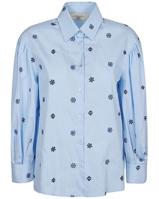 Weekend by Maxmara Blue All-over Embroidered Long-sleeved Shirt