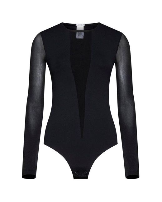 Wolford Black Venus Semi-sheer Crewneck String Bodysuit