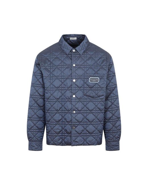 Dior Blue Logo Patch Quilted Shirt for men