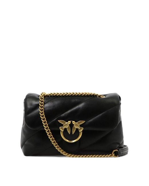 Pinko Black 'love Classic Puff' Shoulder Bag With Diagonal Maxi Quilting In Leather Woman