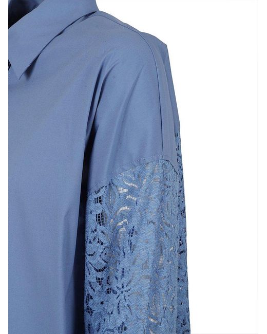 Max Mara Studio Blue Lace Detailed Long-sleeved Shirt