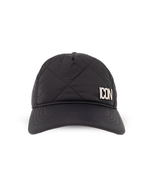 DSquared² Black Quilted Baseball Cap for men