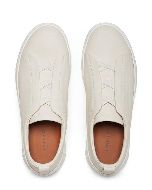 Zegna White Triple Stitch Low-Top Sneakers for men