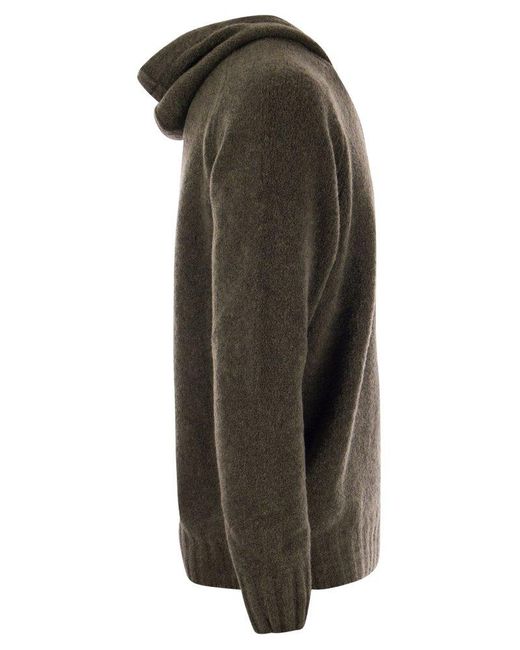 Tagliatore Green Wool Pullover With Hood for men