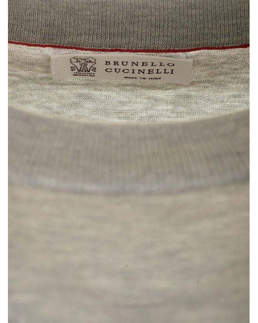 Brunello Cucinelli Gray Cotton And Silk Top for men