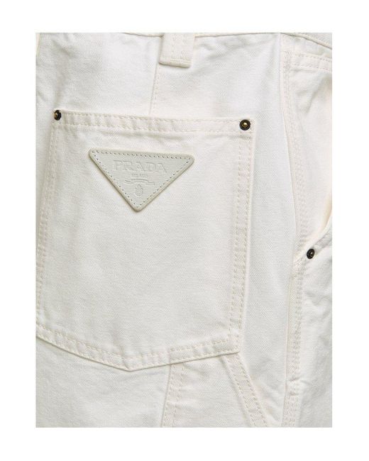 Prada White Logo-Patch Pencil Skirt