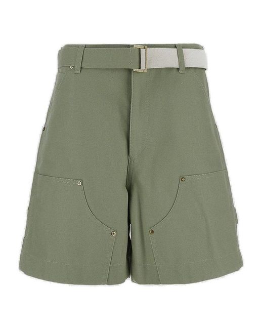 Sacai Green X Carhartt Wip Logo Patch Belted Waist Shorts