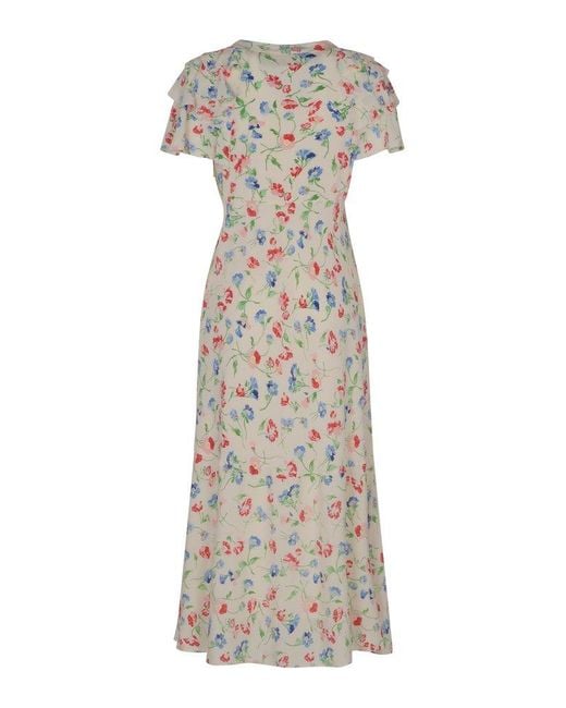 Polo Ralph Lauren Multicolor Floral-printed V-neck Ruffled Midi Dress