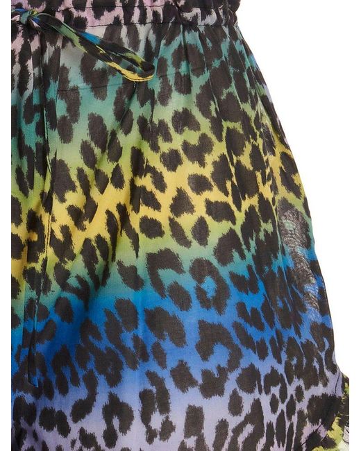 Ganni Multicolor Leopard Printed Drawstring Shorts