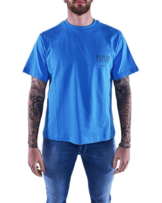 Ih Nom Uh Nit Blue Logo Printed Crewneck T-shirt for men