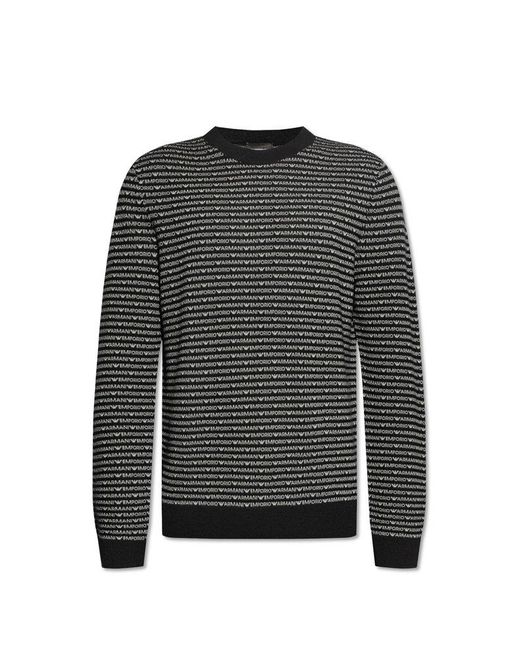 Emporio Armani Black Monogrammed Sweater, for men