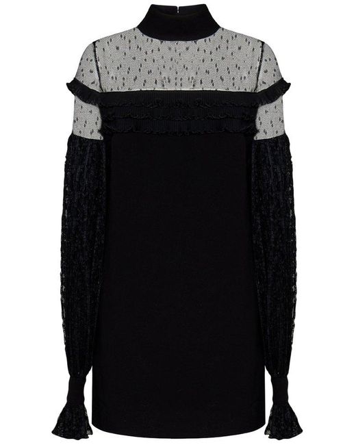 Amen Black Sheer-panelled Long Sleeved Mini Dress