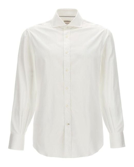 Brunello Cucinelli White Poplin Shirt for men