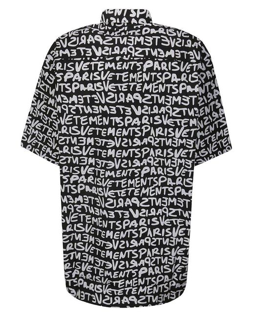 Vetements Black All-over Logo Printed Short Sleeved Shirt for men