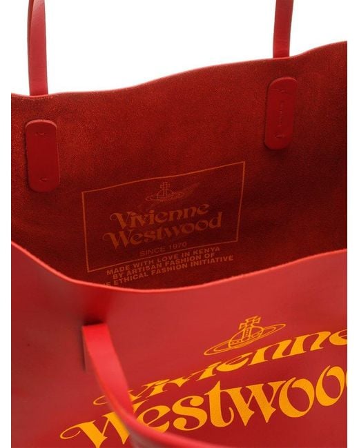 Vivienne Westwood Red Logo Printed Tote Bag