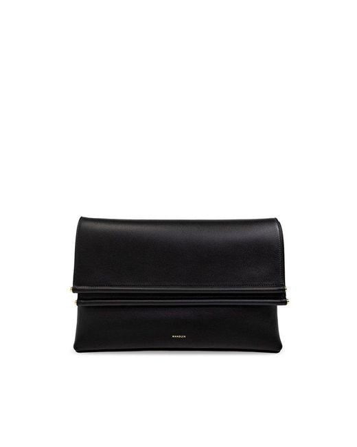 Wandler Black Logo Embossed Fold-Over Clutch Bag